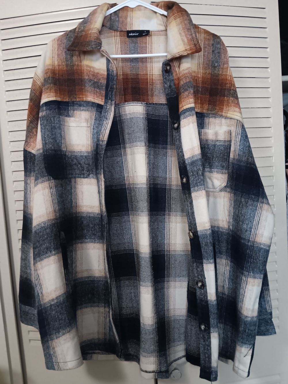 Plaid Button-Front Shirt Jacket in Blue and Brown